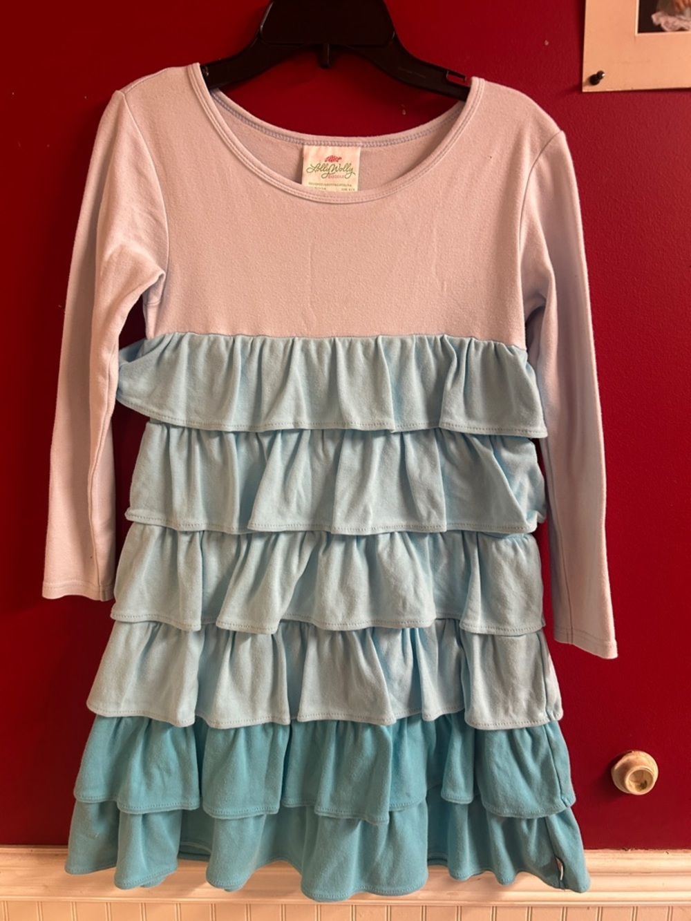 Lolly Wolly Doodle  Blue Layered Ruffle Long sleeve dress size 8//9 see pics